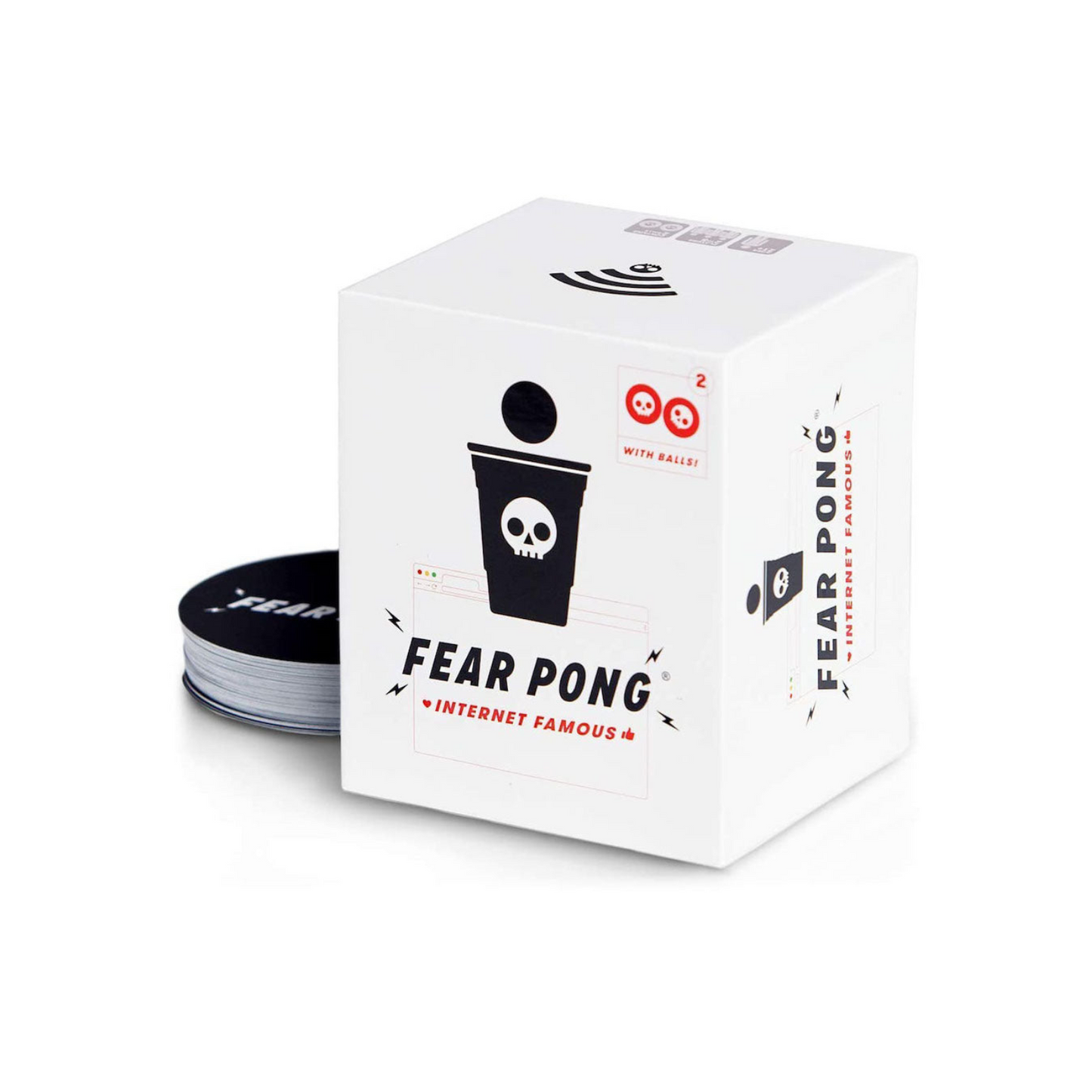 Fear Pong: Internet Famous, Joc de societate, Rotixfy, 100 cartonase impermeabile, 2 mingi de ping-pong, multicolor, dimensiuni compacte