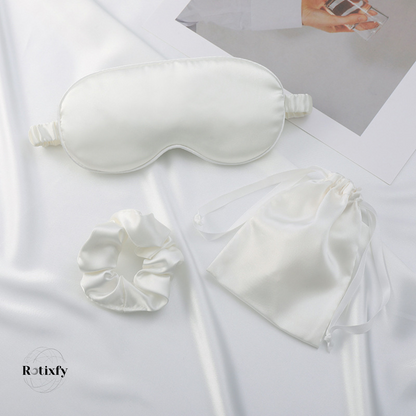 Set de Trei Piese pentru Somn, din Satin, Masca de Ochi, Elastic de Par, Saculet cu Snur