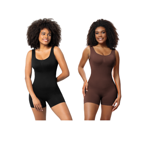 Body Modelator Rotixfy cu Pantaloni Scurti, Fara Cusaturi, Tummy Control, Ridicare Fese, Negru/Maro