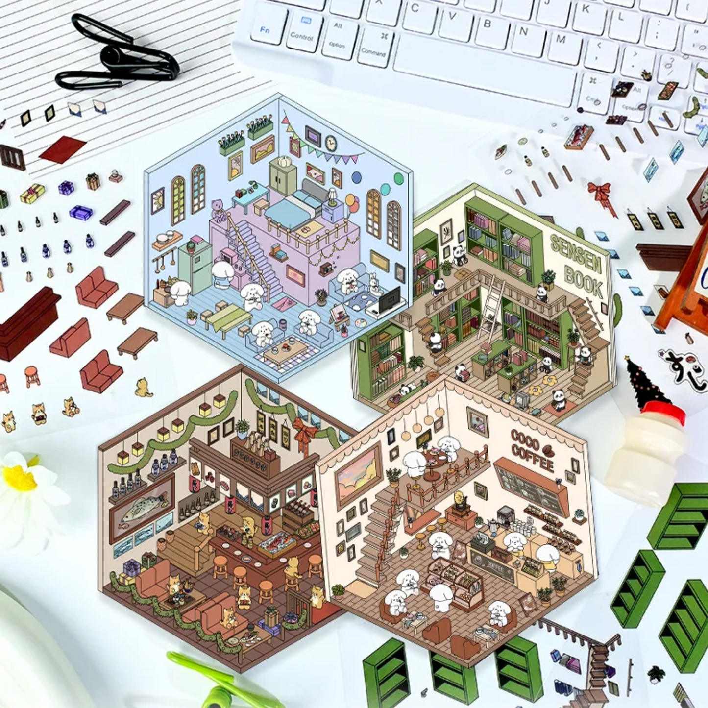 Set Exclusiv de 4 Autocolante 3D, pentru Peisaje, Cu Penseta