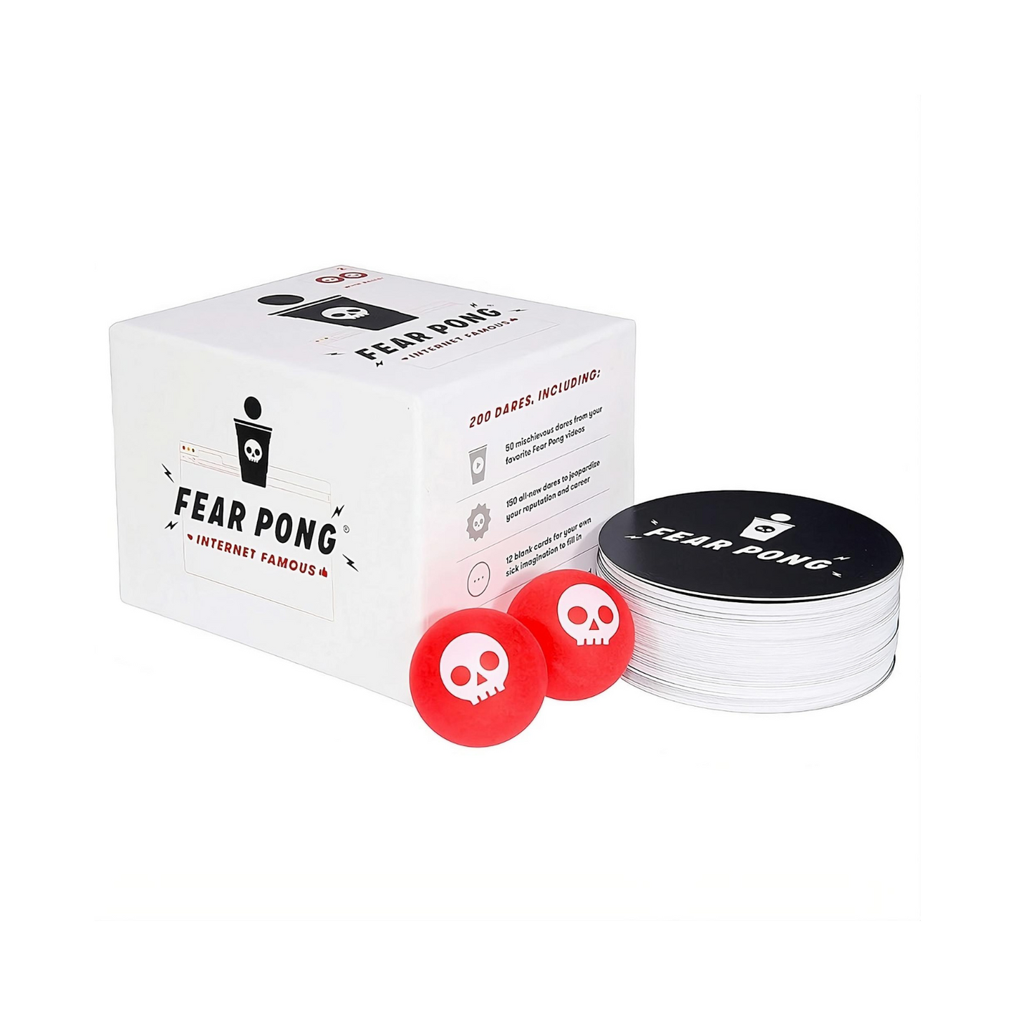 Fear Pong: Internet Famous, Joc de societate, Rotixfy, 100 cartonase impermeabile, 2 mingi de ping-pong, multicolor, dimensiuni compacte