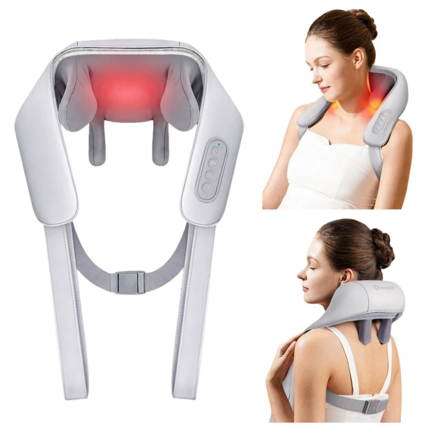 Aparat Portabil Wireless pentru Gat - Masaj Electric Cervical si Spate, Umeri si Spate, cu Compresie Termica si Vibratii, Culoare Gri