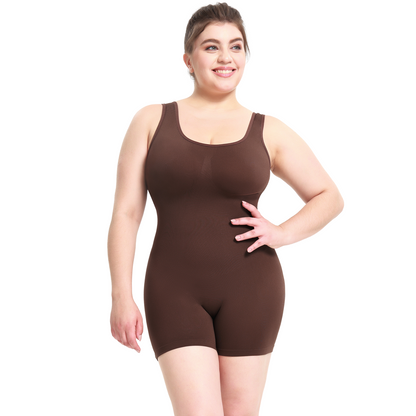 Body Modelator Rotixfy cu Pantaloni Scurti, Fara Cusaturi, Tummy Control, Ridicare Fese, Negru/Maro