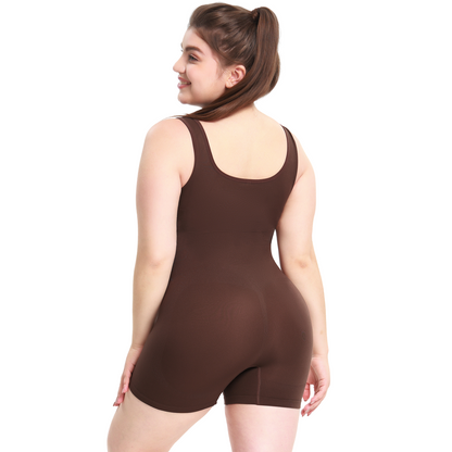 Body Modelator Rotixfy cu Pantaloni Scurti, Fara Cusaturi, Tummy Control, Ridicare Fese, Negru/Maro