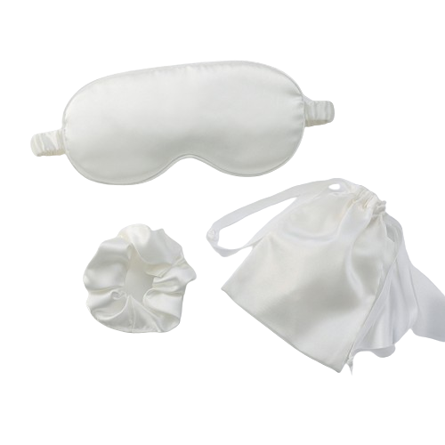 Set de Trei Piese pentru Somn, din Satin, Masca de Ochi, Elastic de Par, Saculet cu Snur