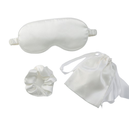 Set de Trei Piese pentru Somn, din Satin, Masca de Ochi, Elastic de Par, Saculet cu Snur
