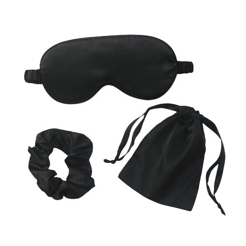 Set de Trei Piese pentru Somn, din Satin, Masca de Ochi, Elastic de Par, Saculet cu Snur