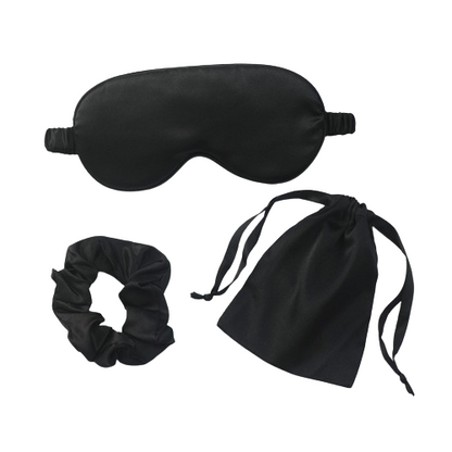 Set de Trei Piese pentru Somn, din Satin, Masca de Ochi, Elastic de Par, Saculet cu Snur