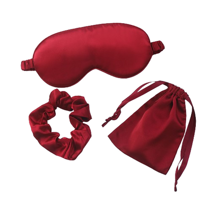 Set de Trei Piese pentru Somn, din Satin, Masca de Ochi, Elastic de Par, Saculet cu Snur