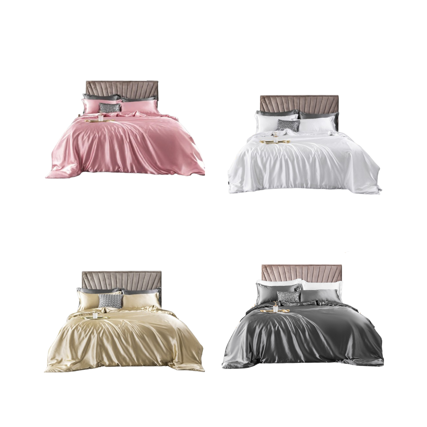 Set de Pat din Satin, Patru Piese: Husa pentru Pilota, Asternut si 2 Fete de Perna, Ideal pentru Paturi de 180 x 200 cm