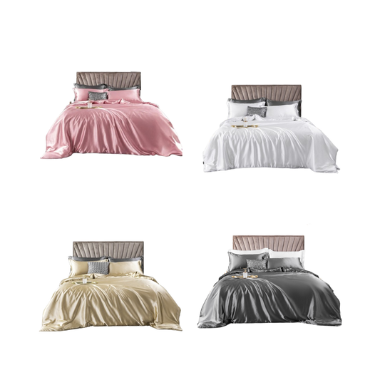 Set de Pat din Satin, Patru Piese: Husa pentru Pilota, Asternut si 2 Fete de Perna, Ideal pentru Paturi de 180 x 200 cm